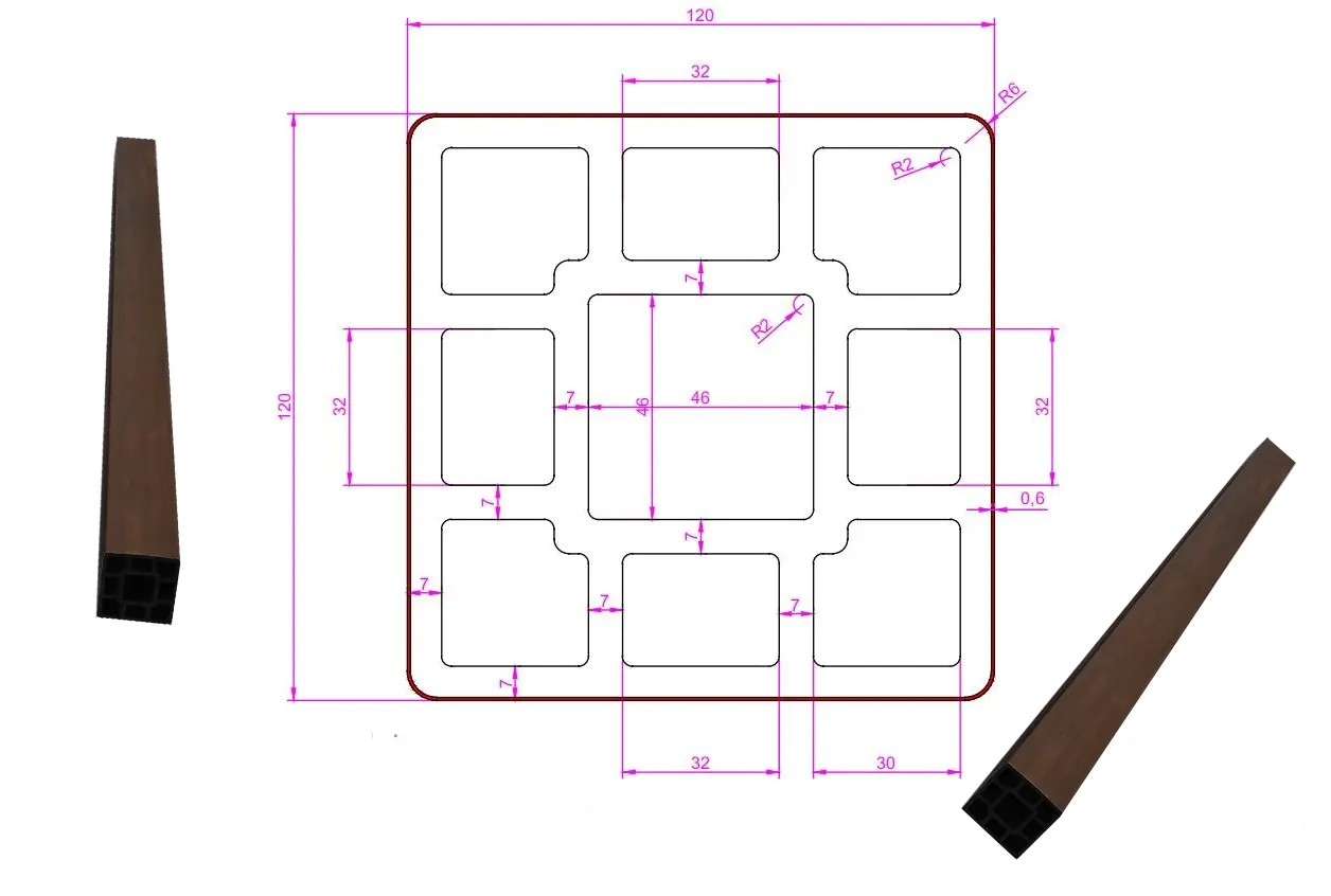 Latech Composite profil lemn compozit Wpc stalp folosit la gard-dimensiuni